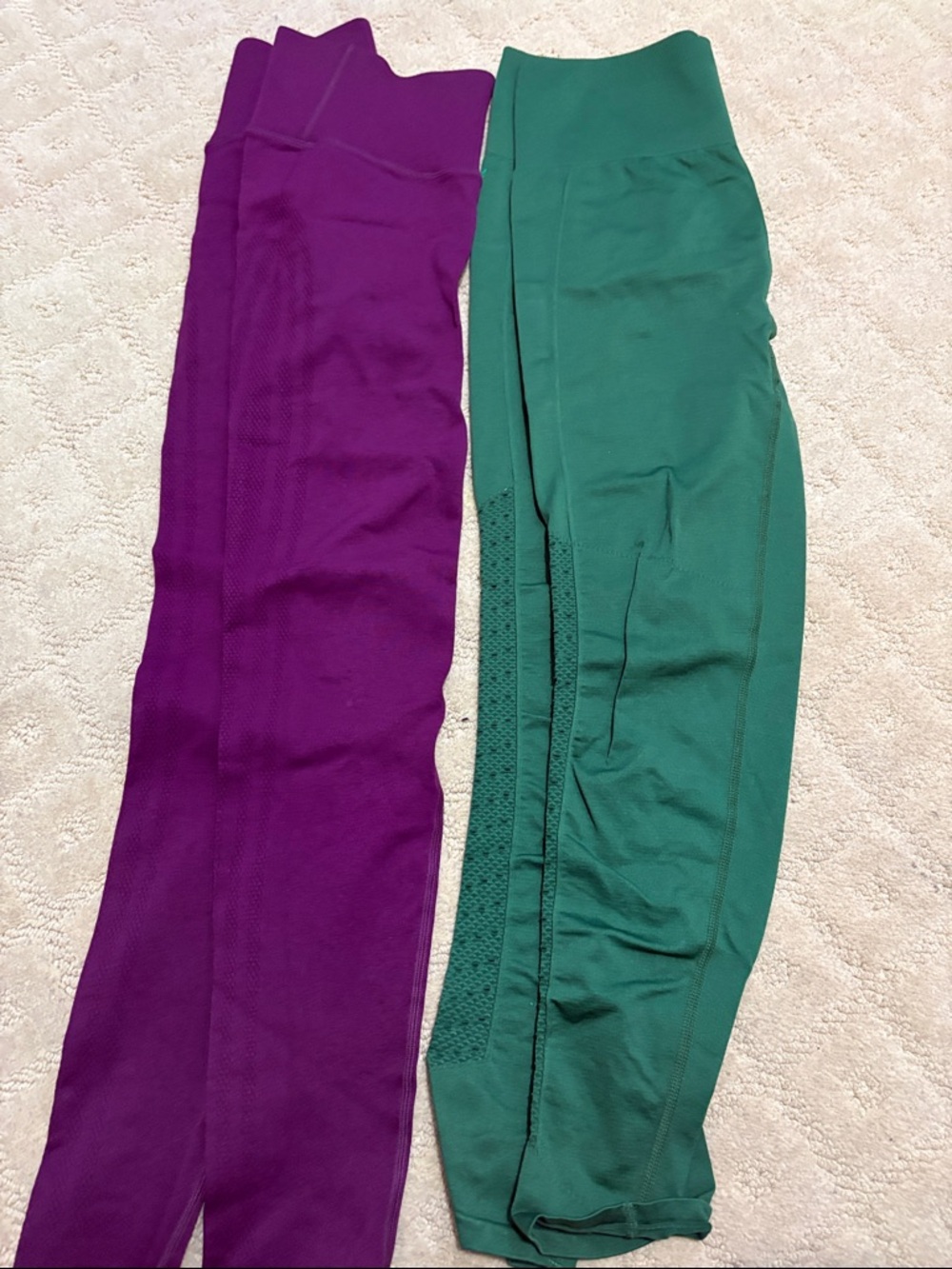 Fabletics High-Rise Seamless Leggings in Purple and Green